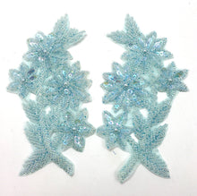 Load image into Gallery viewer, Designer Motif Flower Pair with Powder Blue Sequins and Beads 3&quot; x 6&quot;