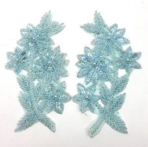 Designer Motif Flower Pair with Powder Blue Sequins and Beads 3" x 6"