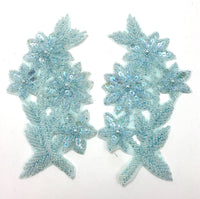 Designer Motif Flower Pair with Powder Blue Sequins and Beads 3
