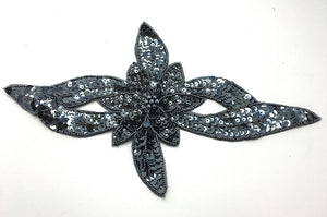 Choice of Size Flower with Charcoal Grey Sequins and Beads 11" or 13"