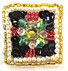 Designer Motif Jewel with Multi-Colored Stones Beaded Trim 1.5"