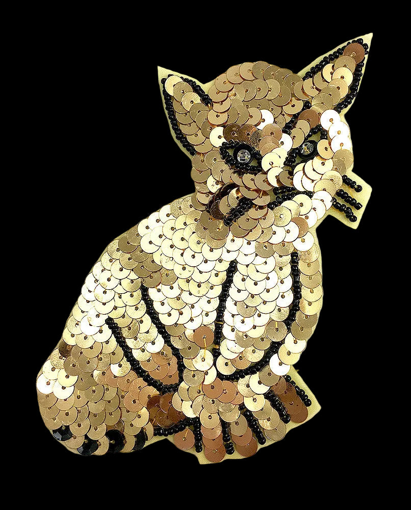 Cat with Gold Sequins and Black Beads 5" x 3.25”