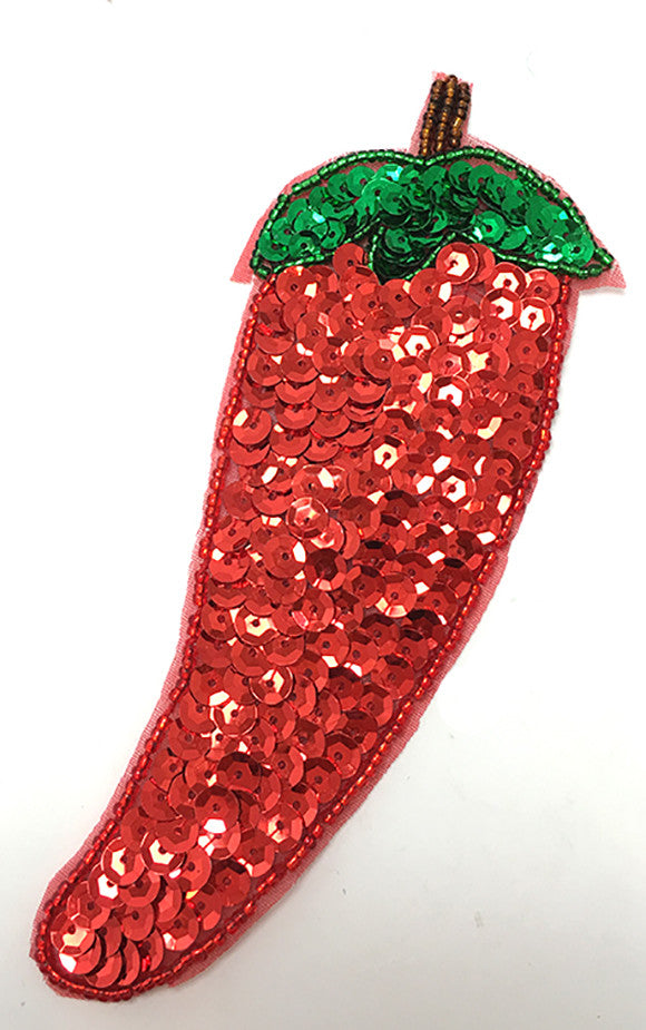 Chili Pepper with Red and Green Sequins and Beads 6.5" x 2"