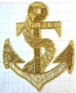 Anchor Gold Beaded 9" x 7" - Sequinappliques.com