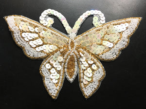 Butterfly Cream Sequins, Gold and White Beads and Pearls 6.75" x 4.25"