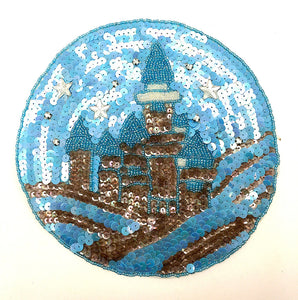 Starry Sky w/Castle. Blue and Bronze Sequins and Beads 7.75"