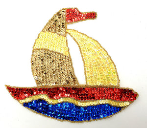 5 PACK - Sailboat with Multi-Colored Sequins and Beads 9" x 8" - Sequinappliques.com