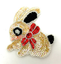 Load image into Gallery viewer, Bunny Rabbit with Multi-Colored Beige Sequins and Red Bow 4&quot; x 4&quot;