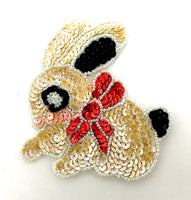 Bunny Rabbit with Multi-Colored Beige Sequins and Red Bow 4