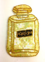 Load image into Gallery viewer, 10 PACK Perfume Bottle says &quot;PARFUM&quot; Yellow Sequins Black Beads 6&quot; x 3&quot; - Sequinappliques.com