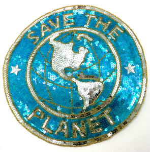 Save the Planet with Turquoise and Gold Sequins and Beads 11"