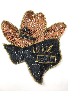 Cowboy Hat Sitting on Texas with Words, 101% Texan, Sequin Beaded 6.5" x 6.5"