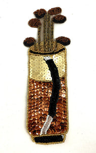 Golf Bag with Golf Clubs Bronze Gold Black Sequins and Beads 8.5" x 3"