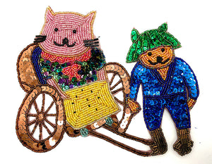 Cat in a Japanese cart with Driver Sequin Beaded 6" x 8"