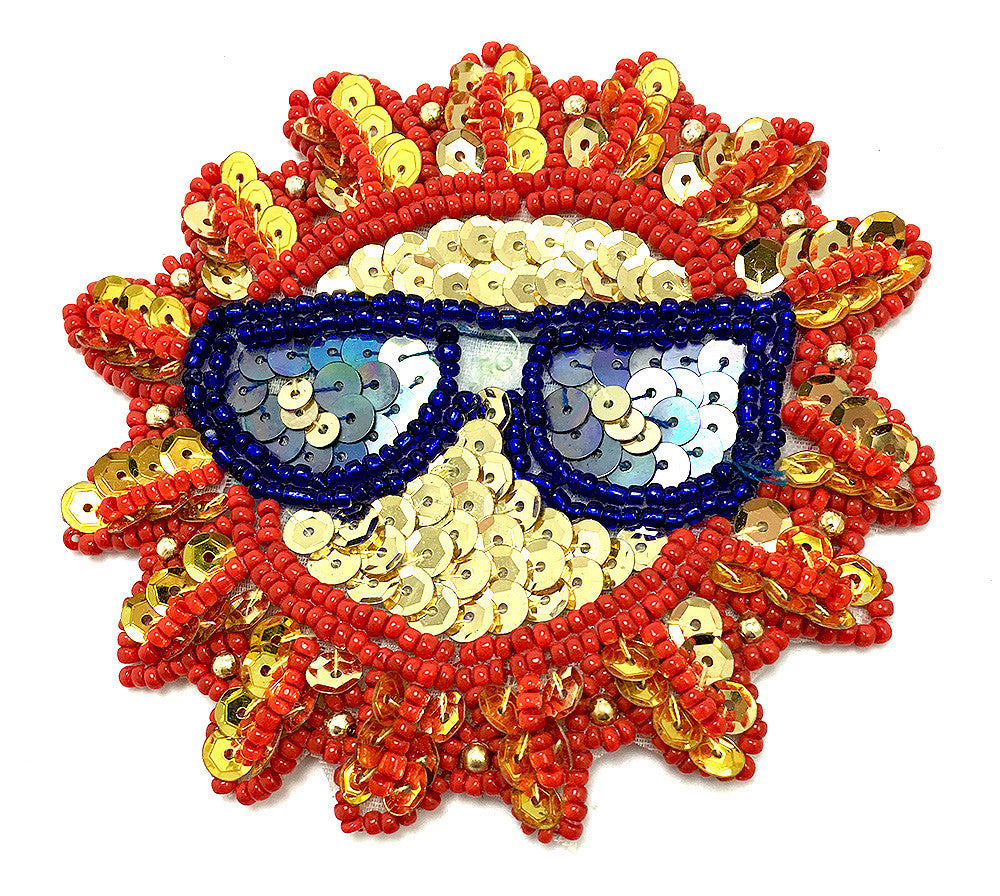 10 PACK Sun With Glasses Multi-Colored 3.5" x 3.5" - Sequinappliques.com