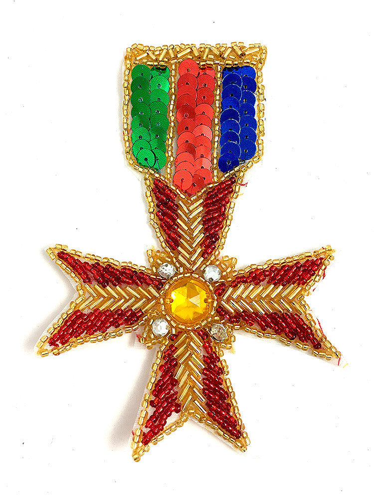 10 PACK Badge Cross Medal with Sequins, Beads and Rhinestones 5" x 3.5" - Sequinappliques.com