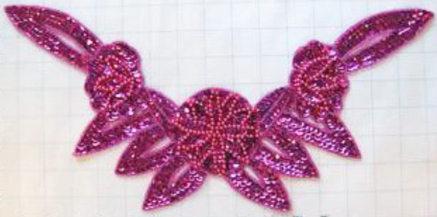 Collarín de diseño con motivo de flor - Lentejuelas fucsia - Cuentas rosas 16" x 7.5"