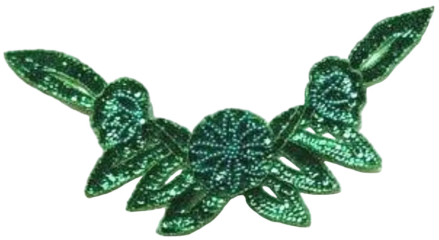 Collar con motivo floral de diseño - Lentejuelas verdes - Cuentas turquesa 16" x 7.5"