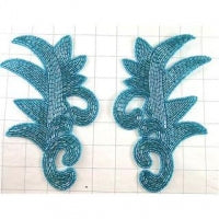 Leaf Design with Glass Beads Green or Turquoise - 4.5" x 7"