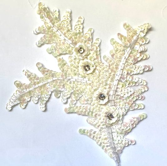 Leaf White with Sequins and Rhinestones 7' x 6"