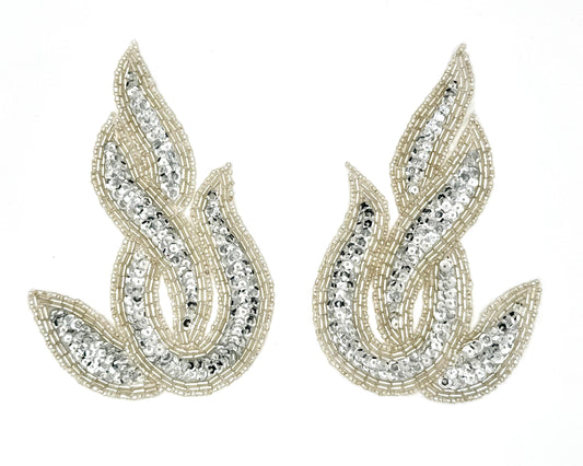 Designer Motif Twist Pair with Silver Sequins and Beads 6" x 4"