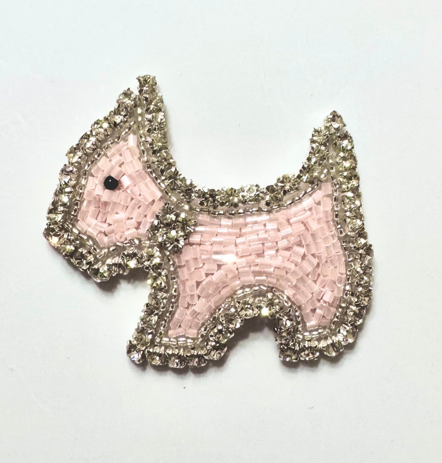 Scottie Dog Rhinestone Trim with Pink Beads Iron-On 2.5" x 3"