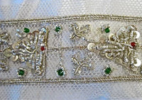 Trim with Gold Bullion Pattern, Green and Red Beads and Netting 1.5