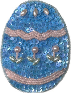 Blue Easter Egg Sequin Beaded 3.5" x 2.5"
