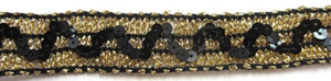 Trim with Gold Bullion Thread and Black Sequins 7/8" Wide, Sold by the Yard