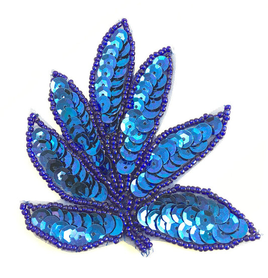 Leaf with Royal Blue Sequins and Beads 3.75" x 3.5"