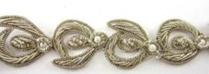 Silver and Gold Bullion Trim With White Pearl Beads 1" Wide, Sold by the Yard