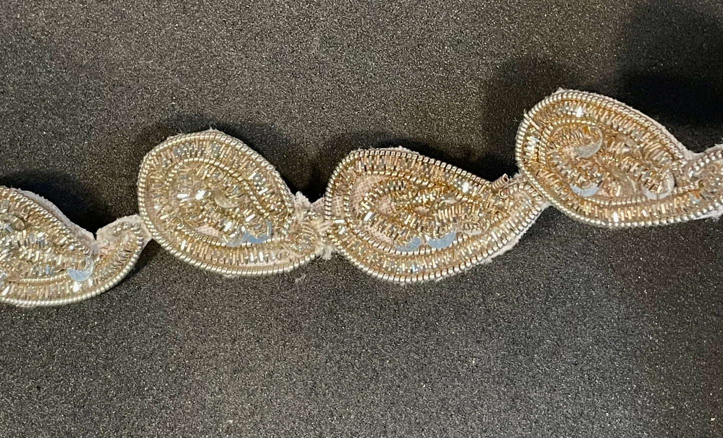 Trim with Silver Paisley Shaped Bullion Pieces Attached 1/2" Wide