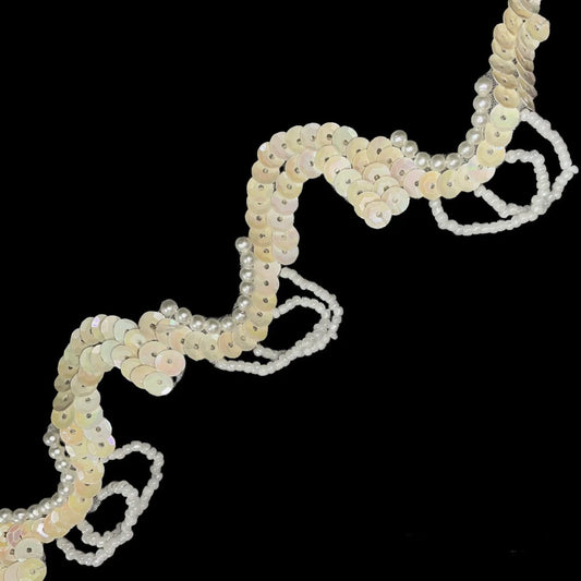 Trim with Beige Sequins and Looped Beads 1"