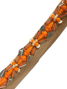 Trim with Raised Orange and White Beads Silver Sequins 1" Wide