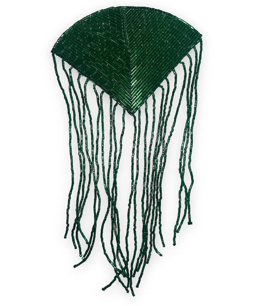 Epaulet with Emerald Green Beads and Fringe 10" x 5.5"