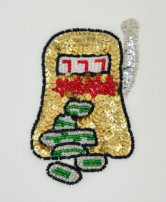 Slot Machine 777 with Gold Sequins and Beads 4.5" x 3"