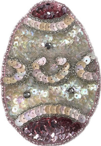 Easter Egg with Pink, Cream and Iridescent Sequins and Beads 3.5" x 2.5"