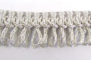 Fringe Trim, Silver Bullion Looped 1" Wide,  Sold by the Yard