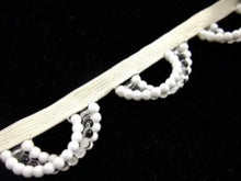 Load image into Gallery viewer, Trim with White and Clear Looping Beads 1&quot; x 1&quot; Wide Loops, Sold by the Yard