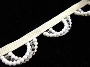 Trim with White and Clear Looping Beads 1" x 1" Wide Loops, Sold by the Yard