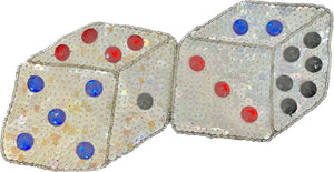 White Sequin Dice Pair with Beads and Multi-Color Acrylic Stones 4.5" x 5"