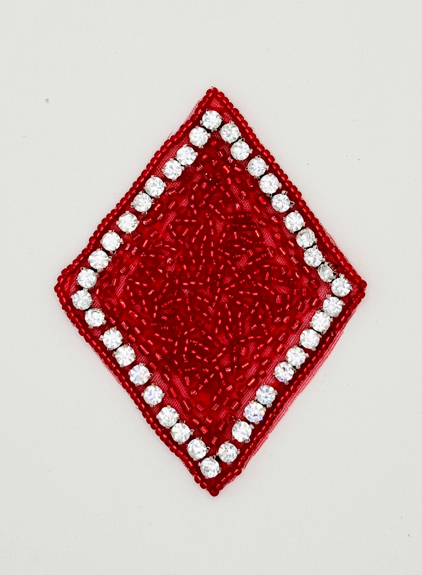 Playing Card Diamond with Red Beads and Rhinestones 3.5" x 2.75”