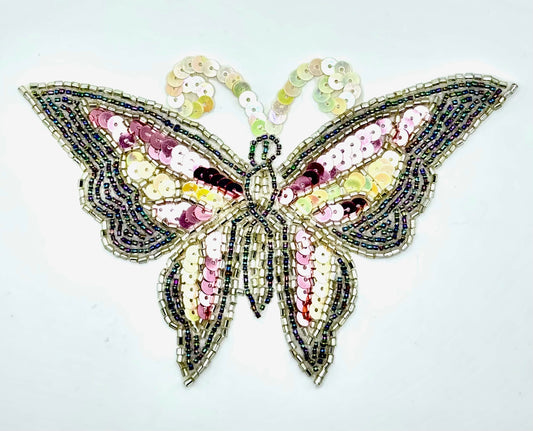 Butterfly with Multi-Colored Sequins and Moonlight Beads 3.5" x 5.5"