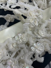 Load image into Gallery viewer, Trim with China White Sequin Flowers and White Beads 1.5&quot;, Sold by the Yard