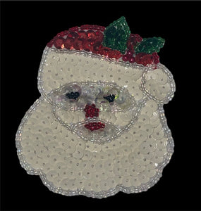 Santa with Beard and Hat Red and White, 3" x 2.5"