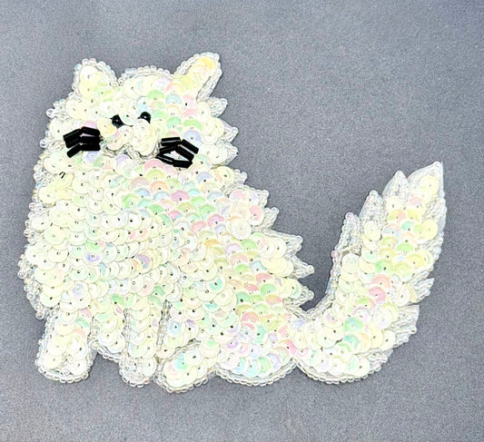 Cat with China White Sequins Black Wiskers 3.5" x 4"