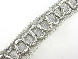Trim with Circles of Silver Bullion Thread 1.25" Wide, Sold by the Yard