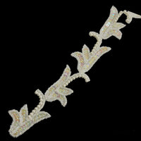 Trim with Sequin Beaded Iridescent Leaf Pattern and White Pearls 1.25