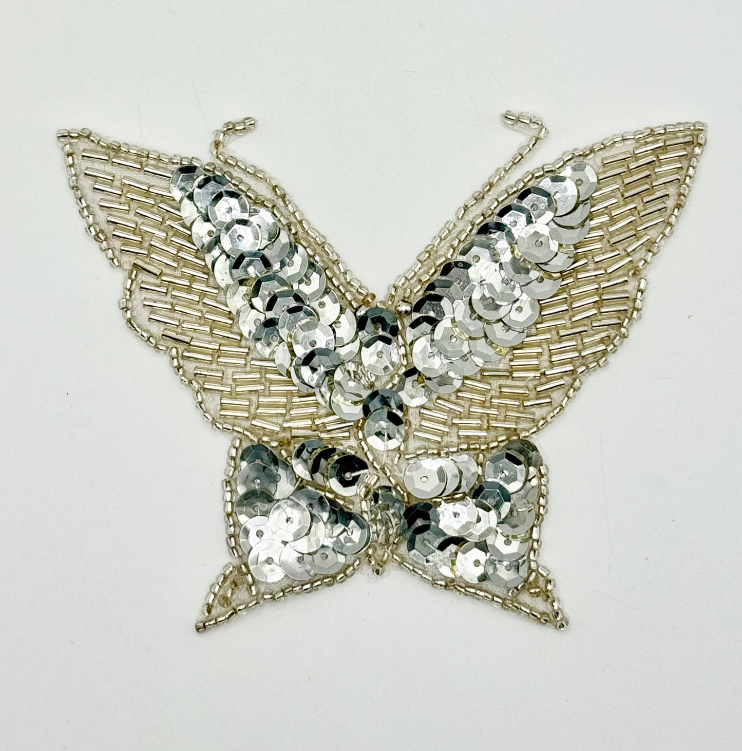 Butterfly Appliqué - Choice of Size with Silver Sequins and Beads 4" x 3" or 3” x 2.5”