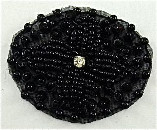 Handmade Oval Appliqué Black with Rhinestone 2" x 1.5"